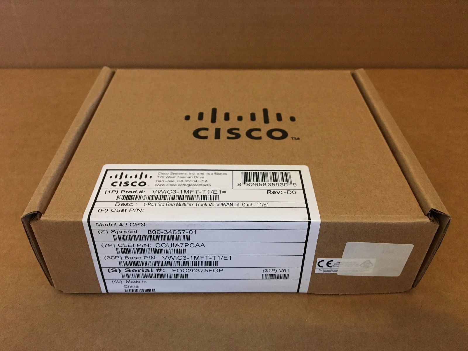 Cisco VWIC3-1MFT-T1/E1 1-port Multiflex Voice - New