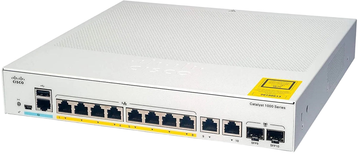Cisco C1000-8P-2G-L Catalyst 1000 8x GbE PoE+ 67W 2x SFP Combo 20 Gbps Fanless L2 Switch - New