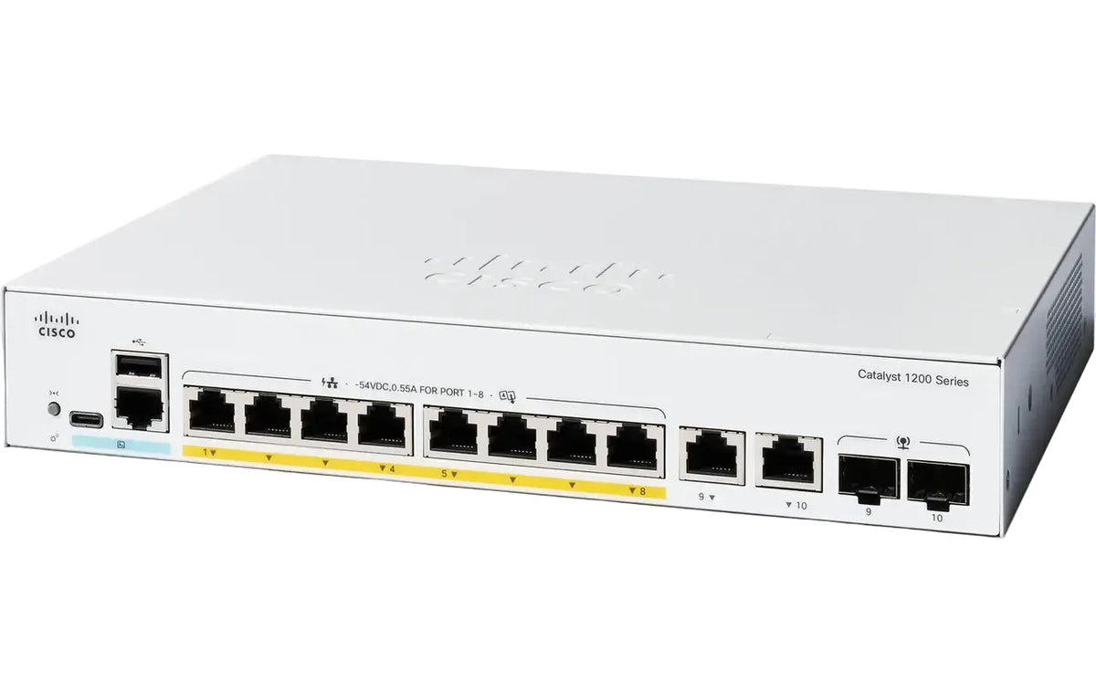 Cisco C1200-8P-E-2G Catalyst 1200 Series 8-Port Gigabit PoE+ 67W 20Gbps Layer 2 Switch