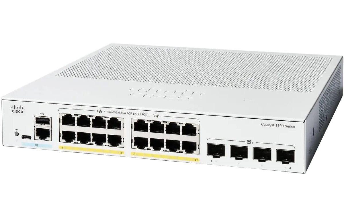 Cisco C1300-16P-4X Catalyst 1300 16-Port GbE PoE+ 120W 4x 10G SFP+ 112 Gbps Fanless L3 Switch