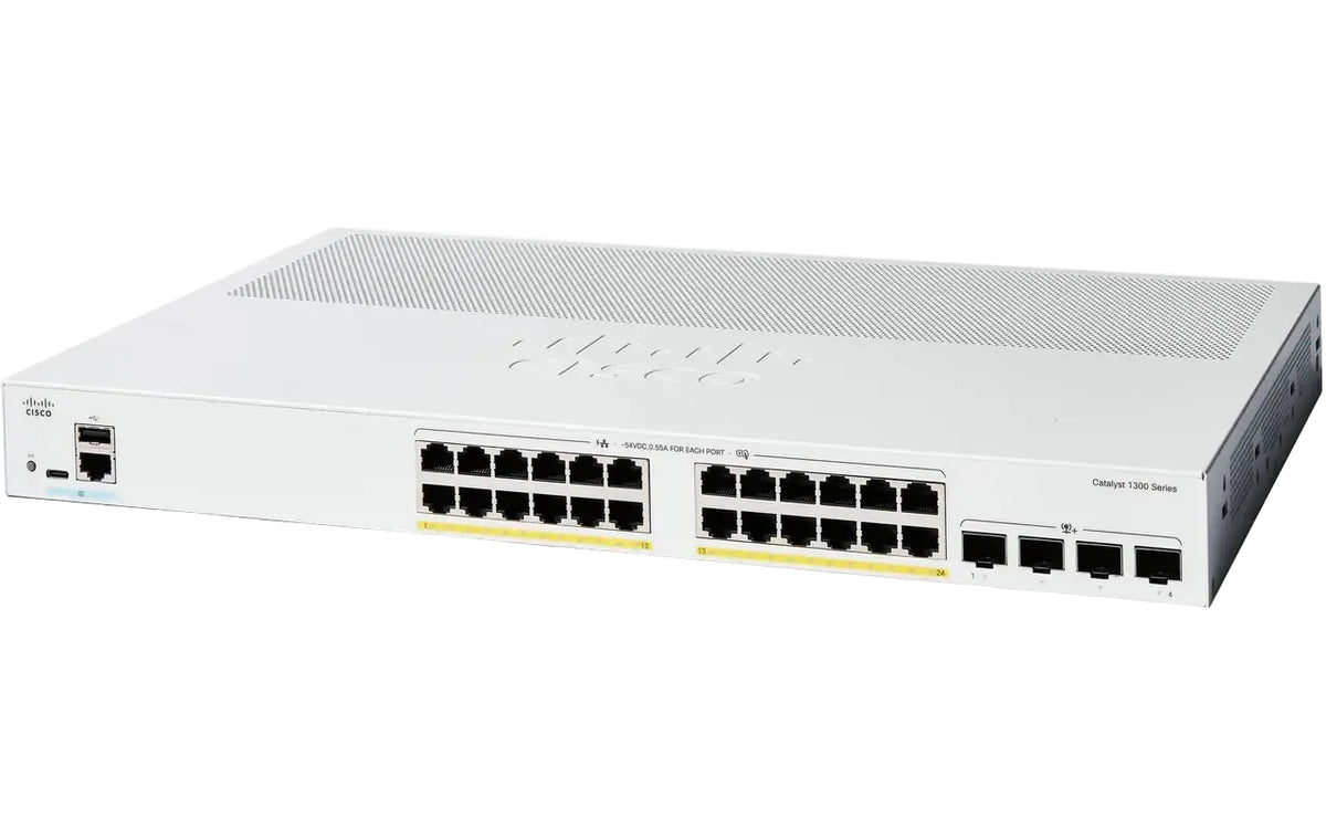 Cisco C1300X-24T-4X Catalyst 1300X 24-Port GbE Non-PoE 4x 25G SFP28 OSPF FPS L3 Switch