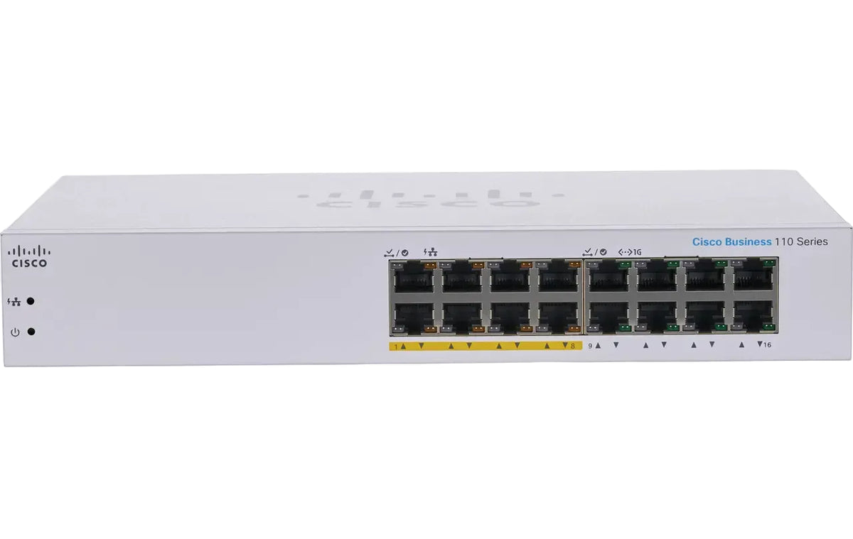 Cisco CBS110-16PP Business 110 Series 16-Port Gigabit Partial PoE 32Gbps Unmanaged Switch - New