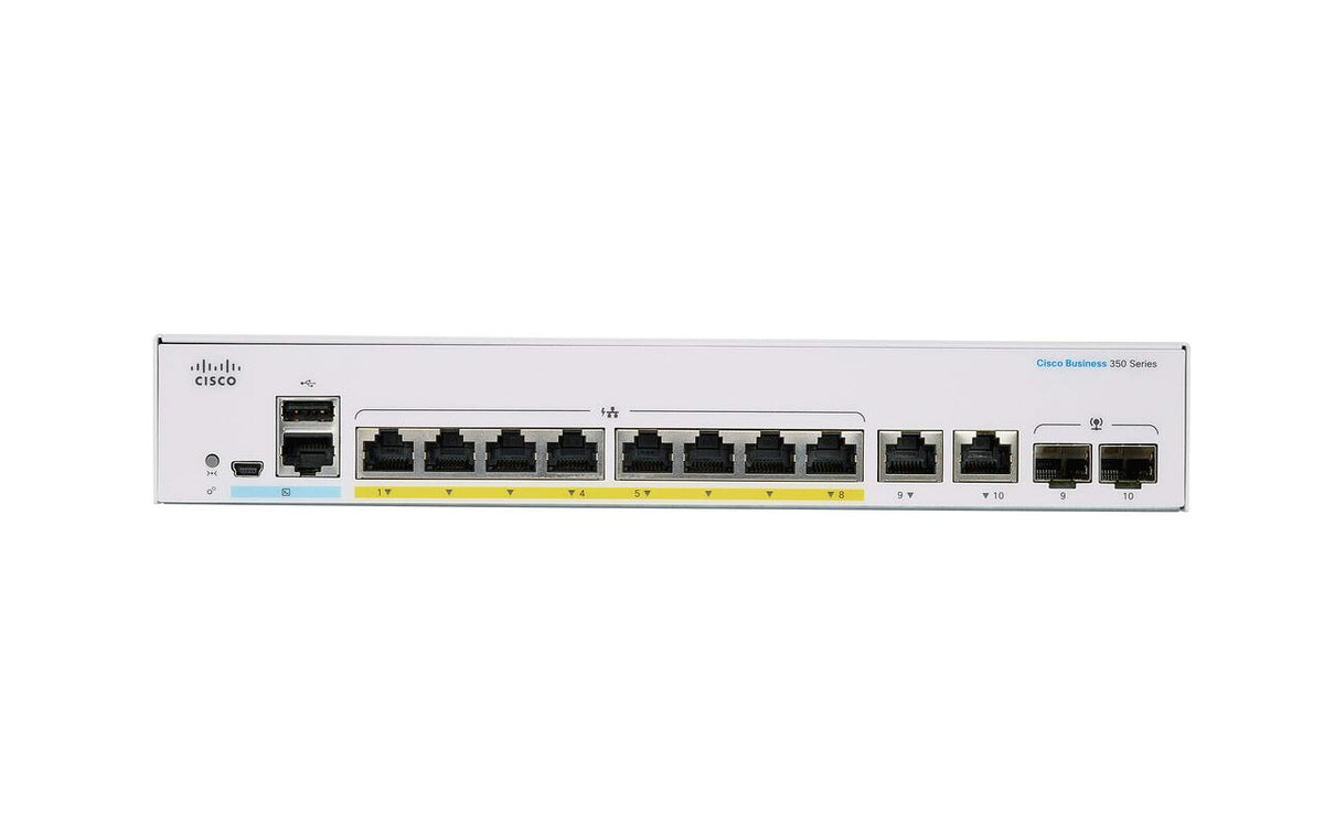Cisco CBS350-8P-E-2G Business 350 8x GbE PoE+ 67W 2x Combo 20 Gbps Fanless L3 Switch