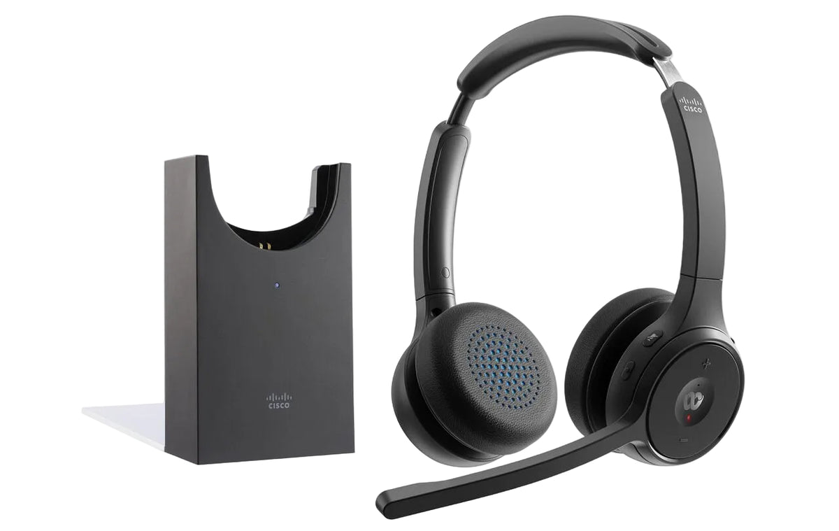 Cisco HS-WL-722-BUNAS-C Wireless Dual On-Ear Bluetooth Headset Charging Stand Carbon Black - New