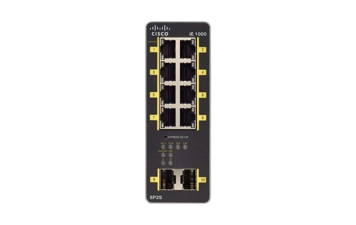 Cisco IE-1000-8P2S-LM Industrial Ethernet 1000 Series 8-Port Fast Ethernet PoE+ DIN Rail Switch