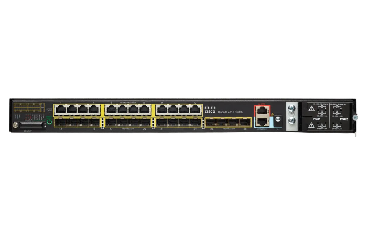 Cisco IE-4010-16S12P Industrial Ethernet 4010 Series 28-Port 16-SFP 12-PoE+ 56 Gbps Switch - New