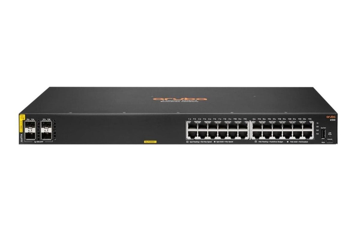 HPE Aruba JL677A CX 6100 24-Port GbE PoE+ Class 4 370W 4x 10G SFP+ Layer 2 Switch