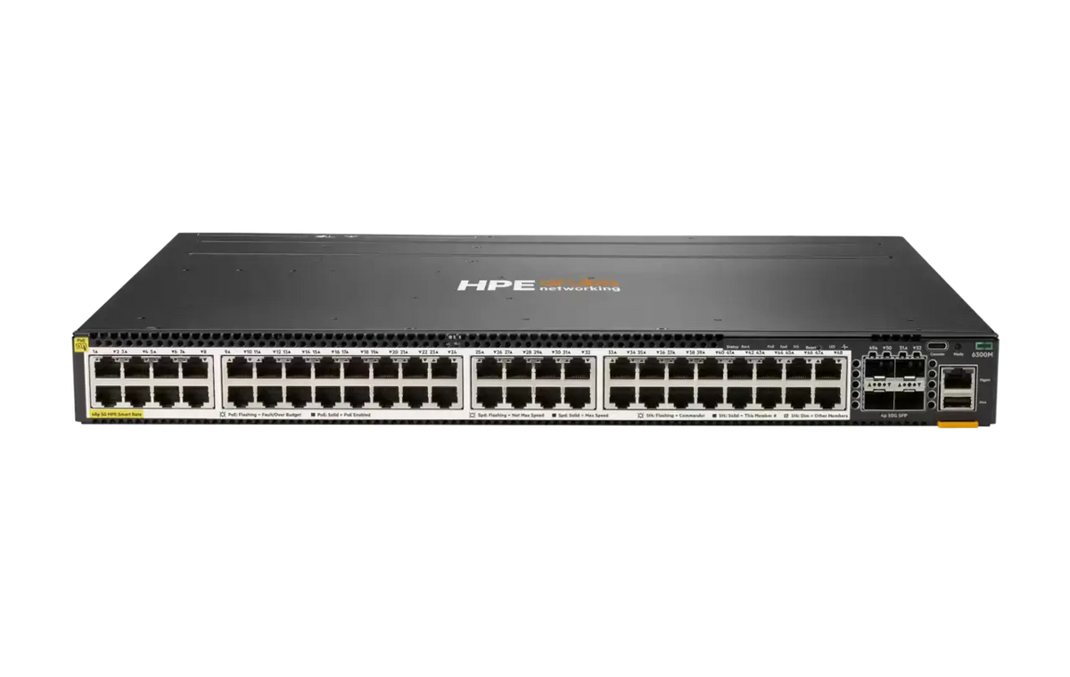 HPE Aruba R8S91A CX 6300M 48p 5G CL8/CL6 PoE 2880W 2x50G 2x10G 496 Gbps VSF Layer 3 Switch