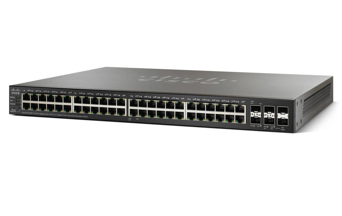 Cisco SG500X-48MP-K9 500X 48x GbE PoE+ 740W 4x 10G SFP+ 176 Gbps Stackable L3 Managed Switch