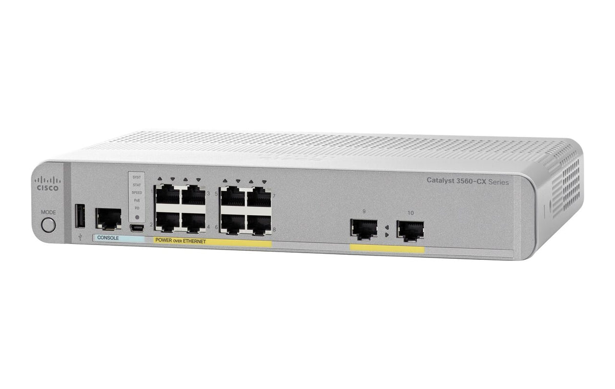 Cisco WS-C3560CX-8PT-S Catalyst 3560-CX 8-Port GbE PoE+ 146W UPOE Passthrough Fanless L3 Switch