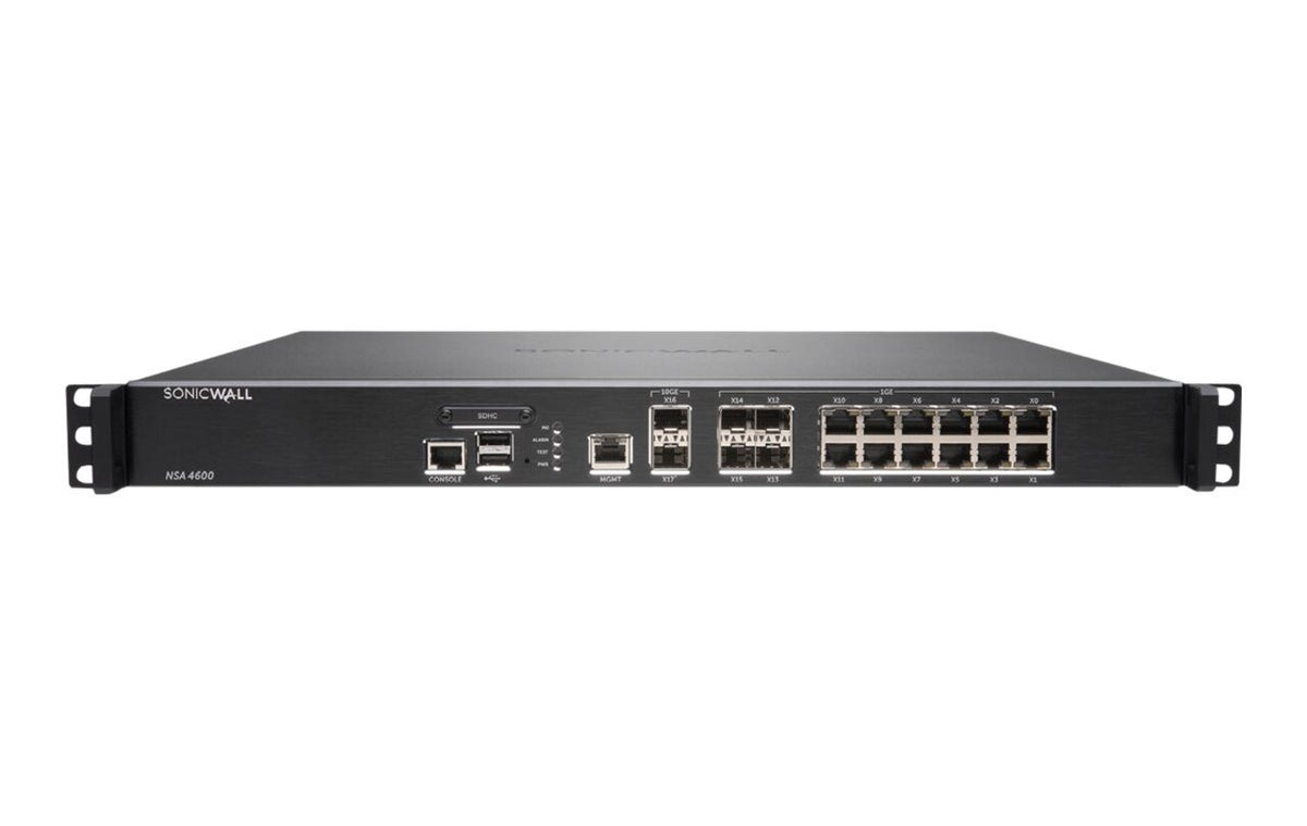 SonicWall NSA4600 6 Gbps 12-Port Gigabit 2x 10GbE SFP+ 500K-Connection Security Firewall