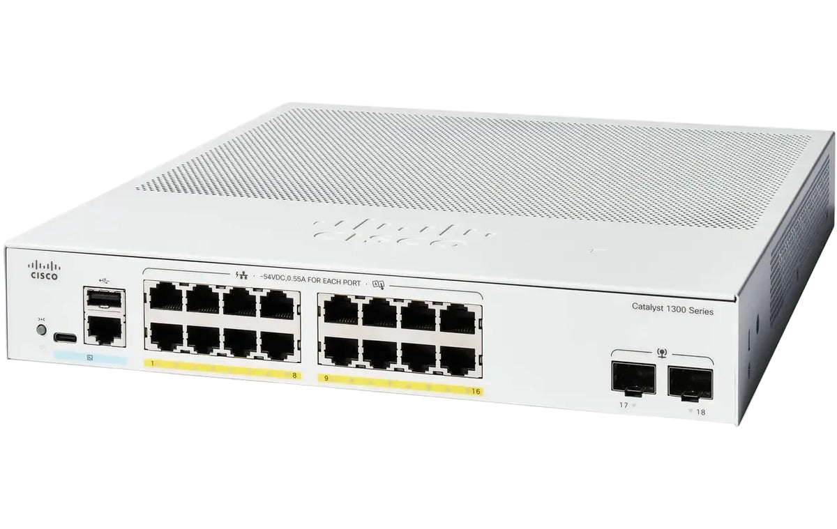 Cisco C1300-16T-2G Catalyst 1300 16-Port GbE Non-PoE 2x 1G SFP Fanless L3 Managed Switch