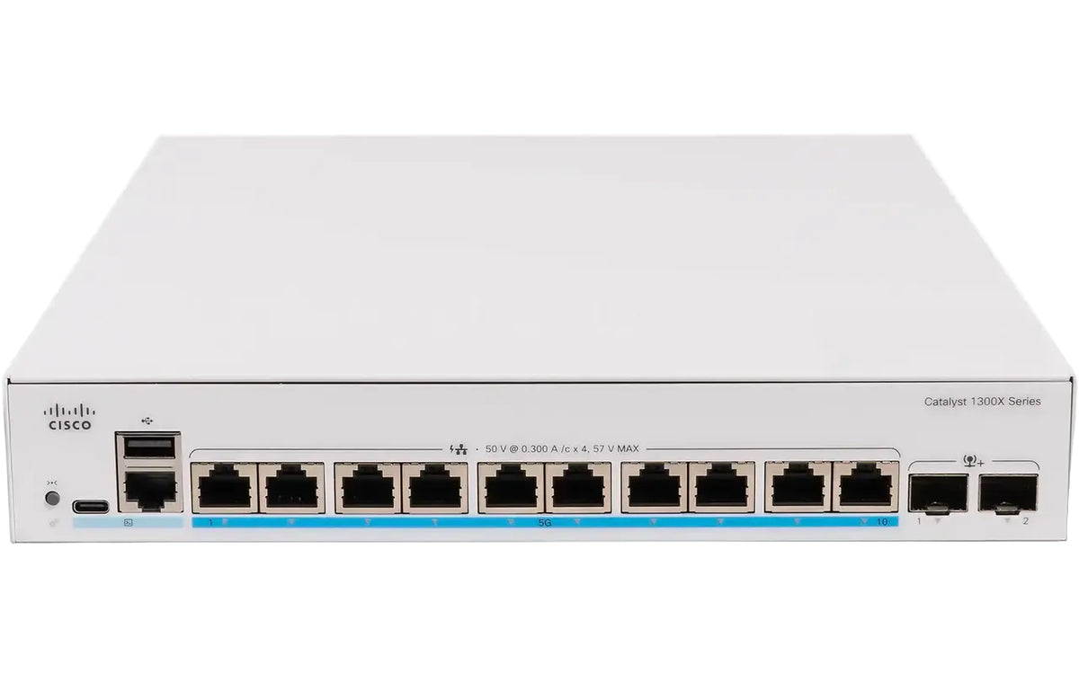 Cisco C1300X-10NU-2X Catalyst 1300X Series 10-Port 5-Gigabit PoE++ 140Gbps Layer 3 Switch - New