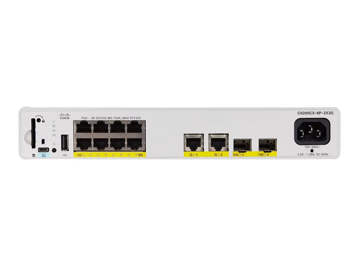 Cisco C9200CX-8P-2X2G-E Catalyst 9200CX 8-Port GbE PoE+ 240W 2x 10G SFP+ Fanless Network Essentials Switch - New