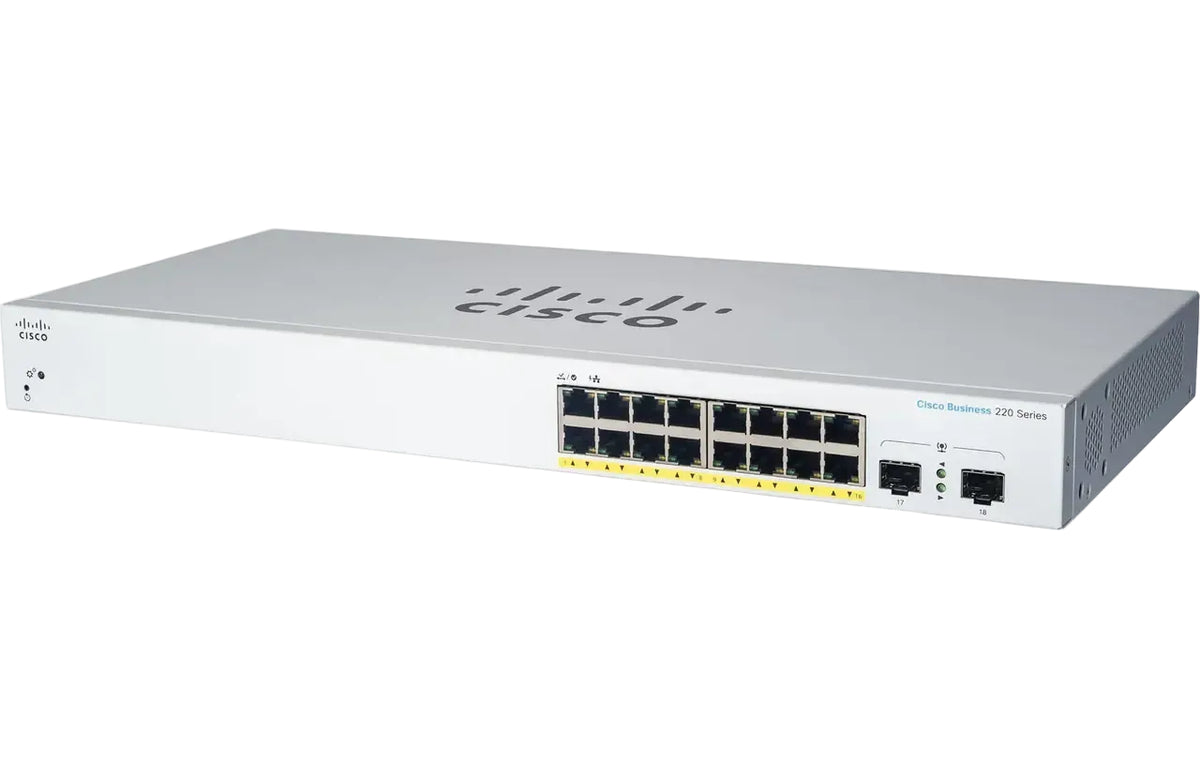 Cisco CBS220-16T-2G Business 220 Series 16-Port Gigabit 2 SFP Uplink 36Gbps Smart Switch