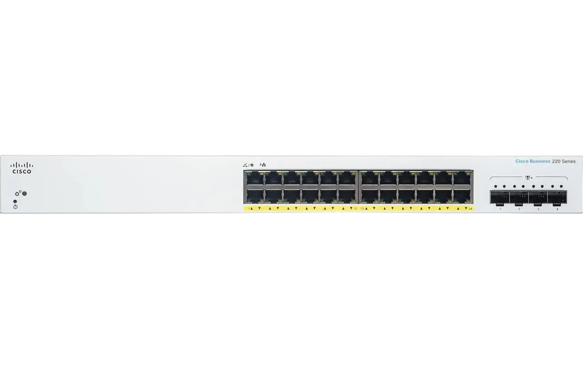Cisco CBS220-24P-4X Business 220 Series 24-Port Gigabit PoE+ 195W 4x10G SFP+ Smart Switch