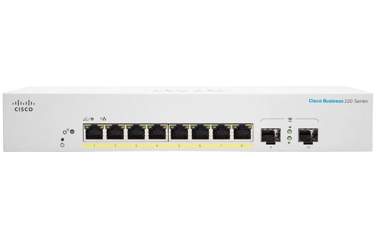 Cisco CBS220-8FP-E-2G Business 220 Series 8-Port Gigabit 130W Full PoE+ 20Gbps Smart Switch - New