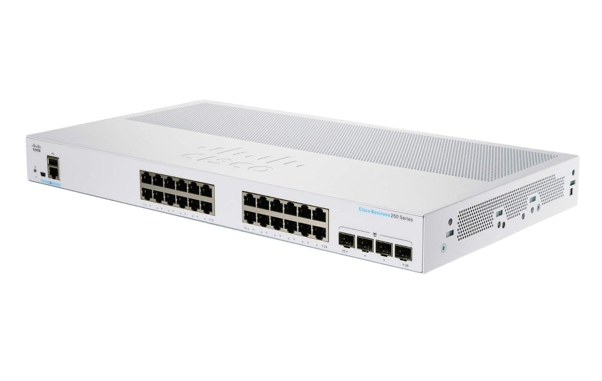 Cisco CBS250-24P-4G Business 250 24-Port GbE PoE+ 195W 4x 1G SFP 56 Gbps Fanless L3 Switch