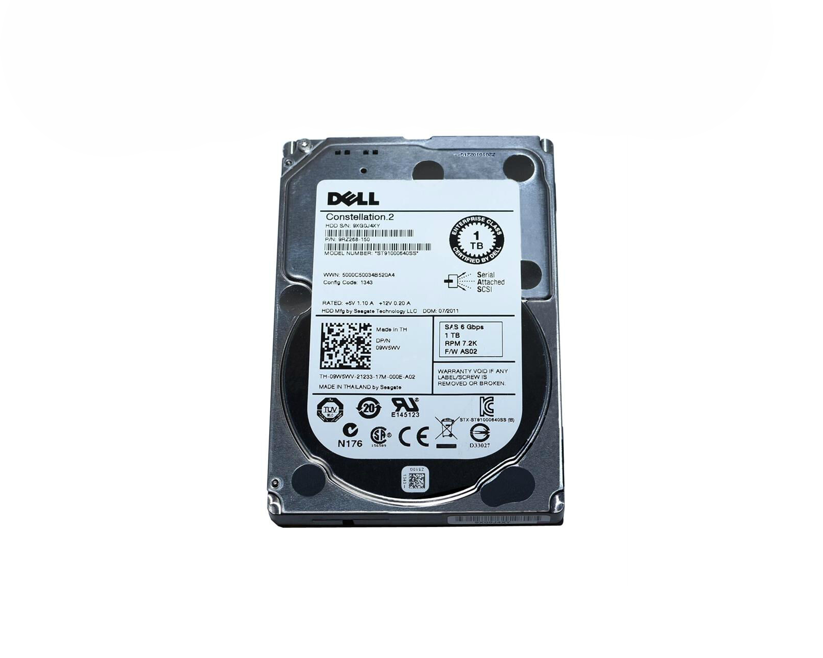 DELL 9W5WV 1TB 7.2K SAS HDD 6GBPS - 2.5" ST91000640SS HD