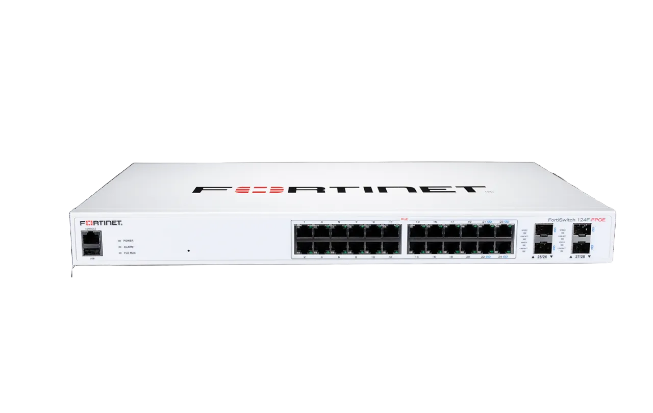 Fortinet FortiSwitch FS-124F 24-Port GbE Non-PoE 4x 10G SFP+ Fanless ...