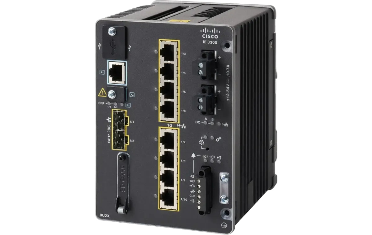 Cisco IE-3300-8U2X-E Modular Rugged 8-Port Gigabit 4PPoE 480W 2x10G SFP+ DIN Rail Switch