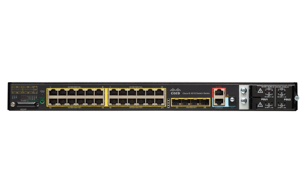Cisco IE-4010-4S24P IE4010 24x GbE PoE+ 385W 4x SFP 56 Gbps Fanless Industrial Ethernet Switch