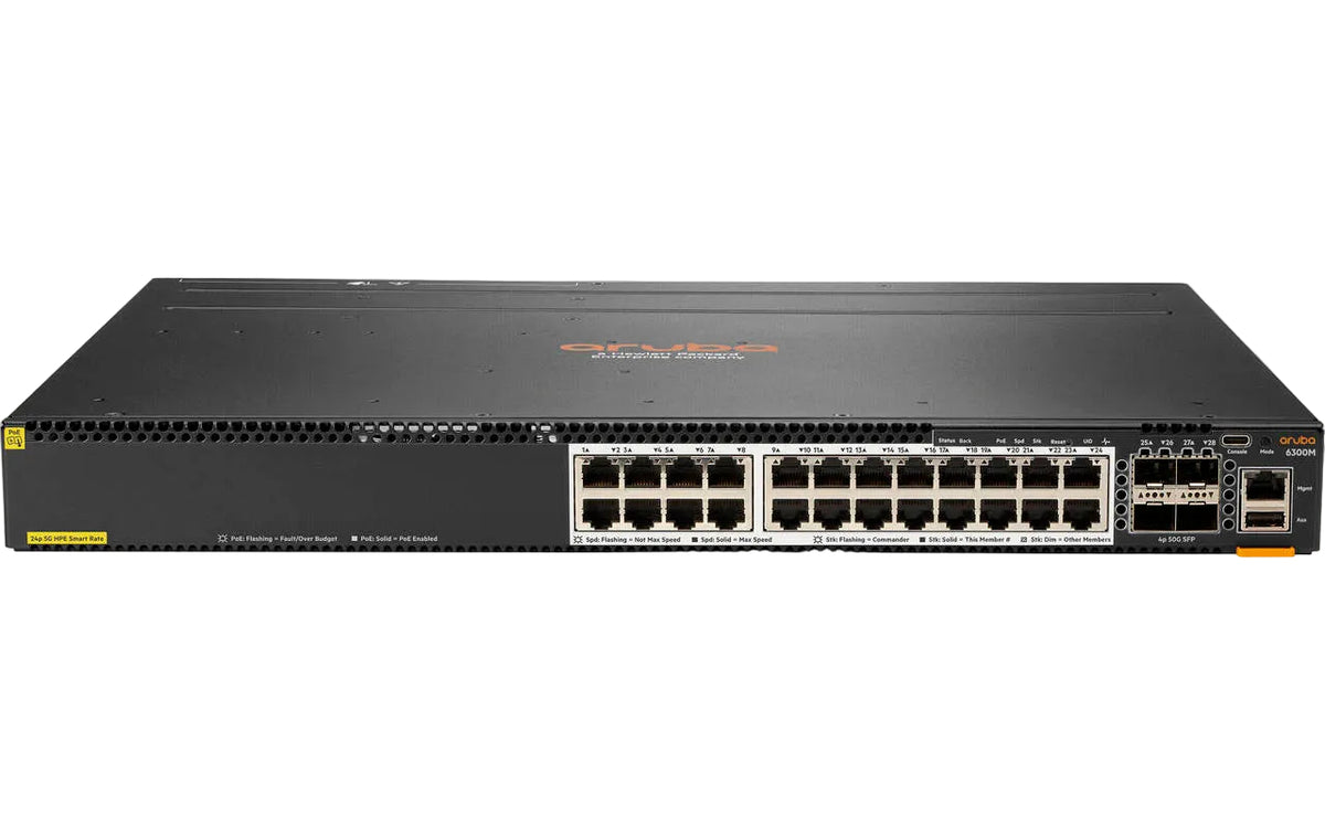 HPE Aruba JL660A CX 6300M 24-Port Smart Rate 5G PoE 4x SFP56 Layer 3 Stackable Switch