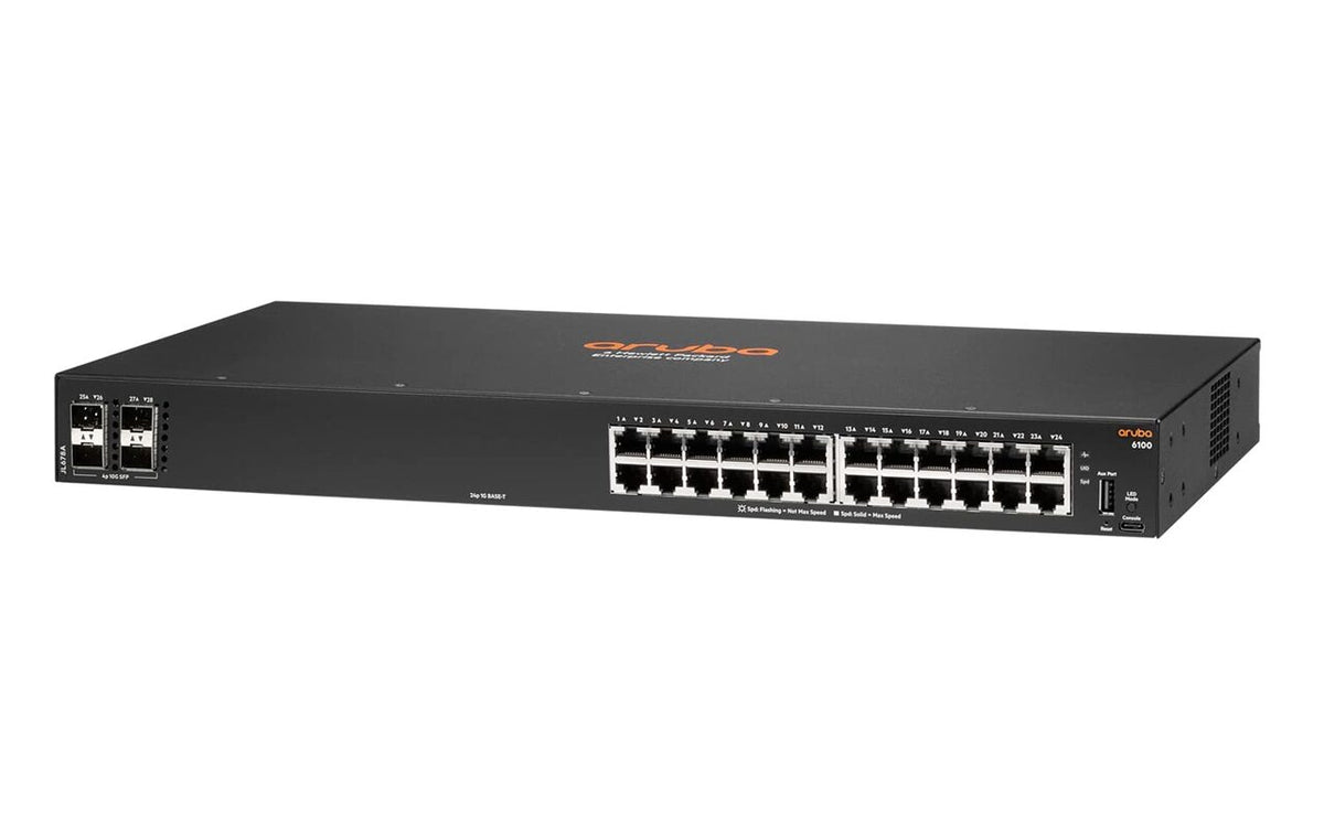 HPE Aruba JL678A CX 6100 24-Port 10/100/1000 4x 10G SFP+ Static Routing Managed Switch - New