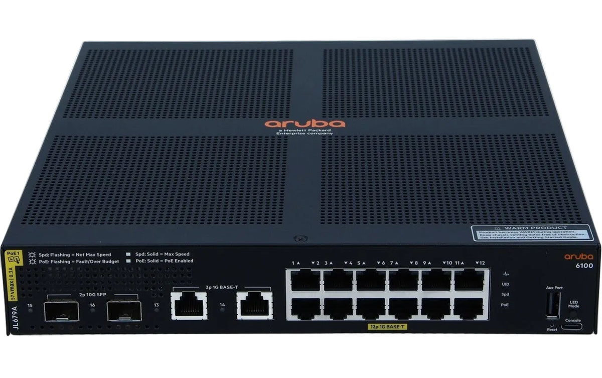HPE Aruba JL679A CX 6100 Series 12-Port Gigabit Class 4 PoE+ 139W 68Gbps Fanless Switch