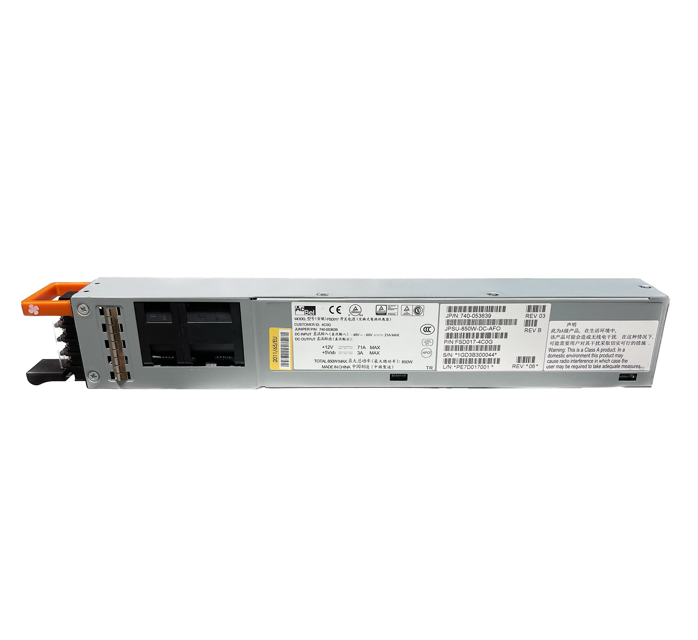 Juniper JPSU-850W-DC-AFO QFX Series 850W DC Front to Back Airflow Power Supply