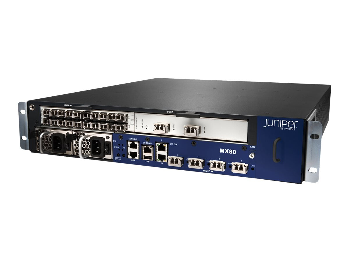 JUNIPER MX80-DC INTERNET ROUTER W/ 4X 10GE XFP BUILT-IN PORTS 2X PWR-MX80-DC