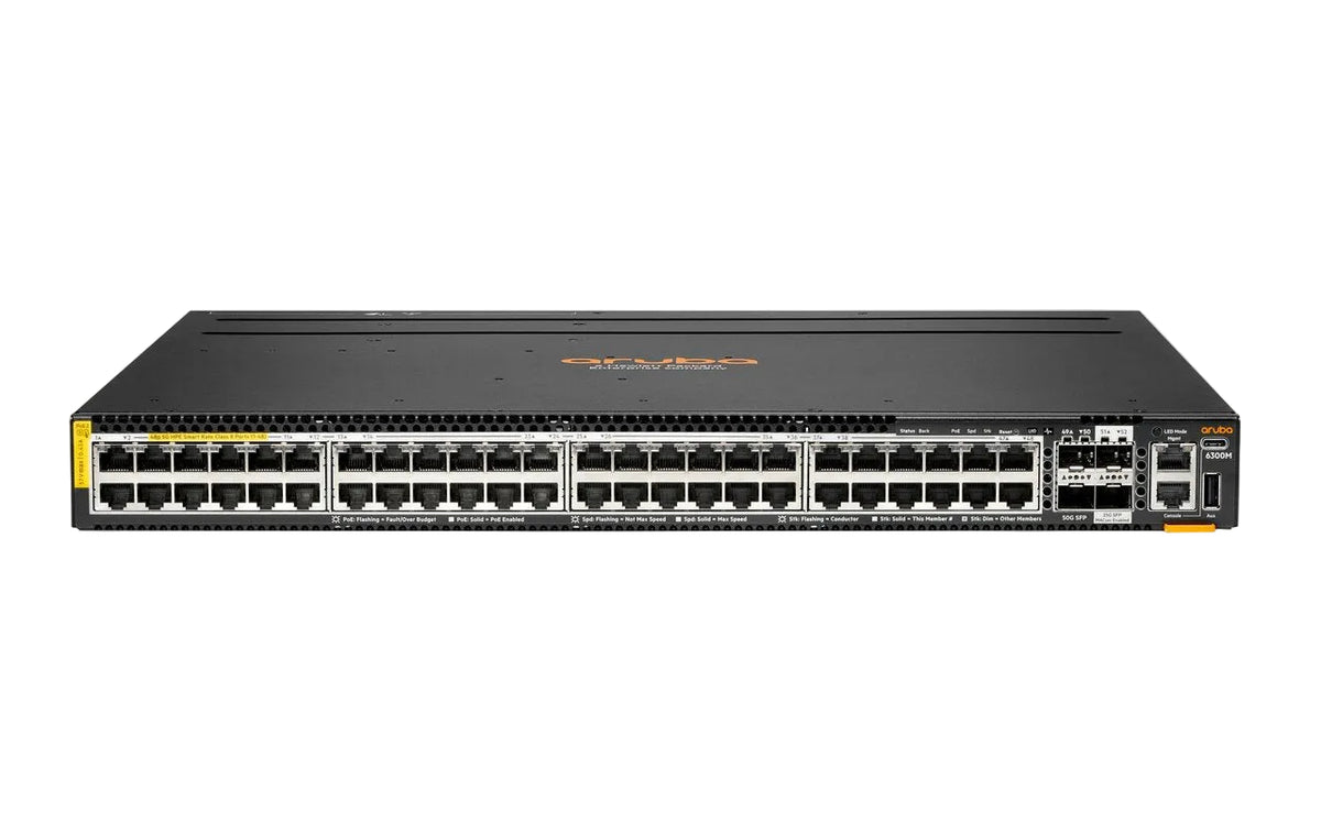 HPE Aruba R8S90A CX 6300M 48p Smart Rate 5G Class8 PoE 2880W 2x50G VSF L3 Managed Switch