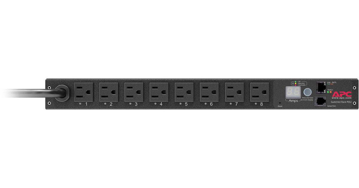 APC AP7900B Switched Rack PDU 1U 1.4kW 120V 15A 8-Outlet NEMA 5-15R Power Distribution Unit