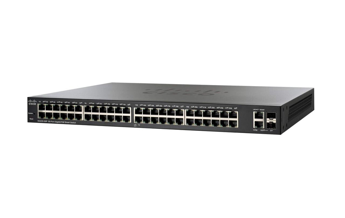 Cisco SG220-50P-K9 220 Series 48-Port Gigabit Ethernet PoE+ 375W 100Gbps Smart Switch